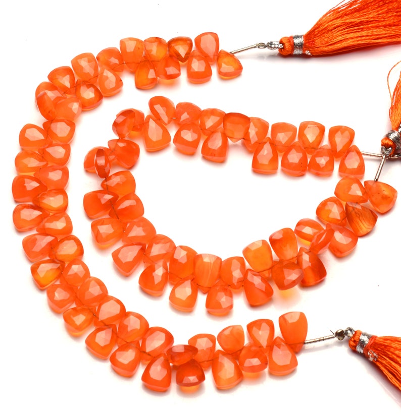 Natural Gemstone Carnelian 10x7MM Approx Size Faceted Pyramid Shape Briolette Beads 9 Inch Full Strand Orange Beads for Jewelry Making