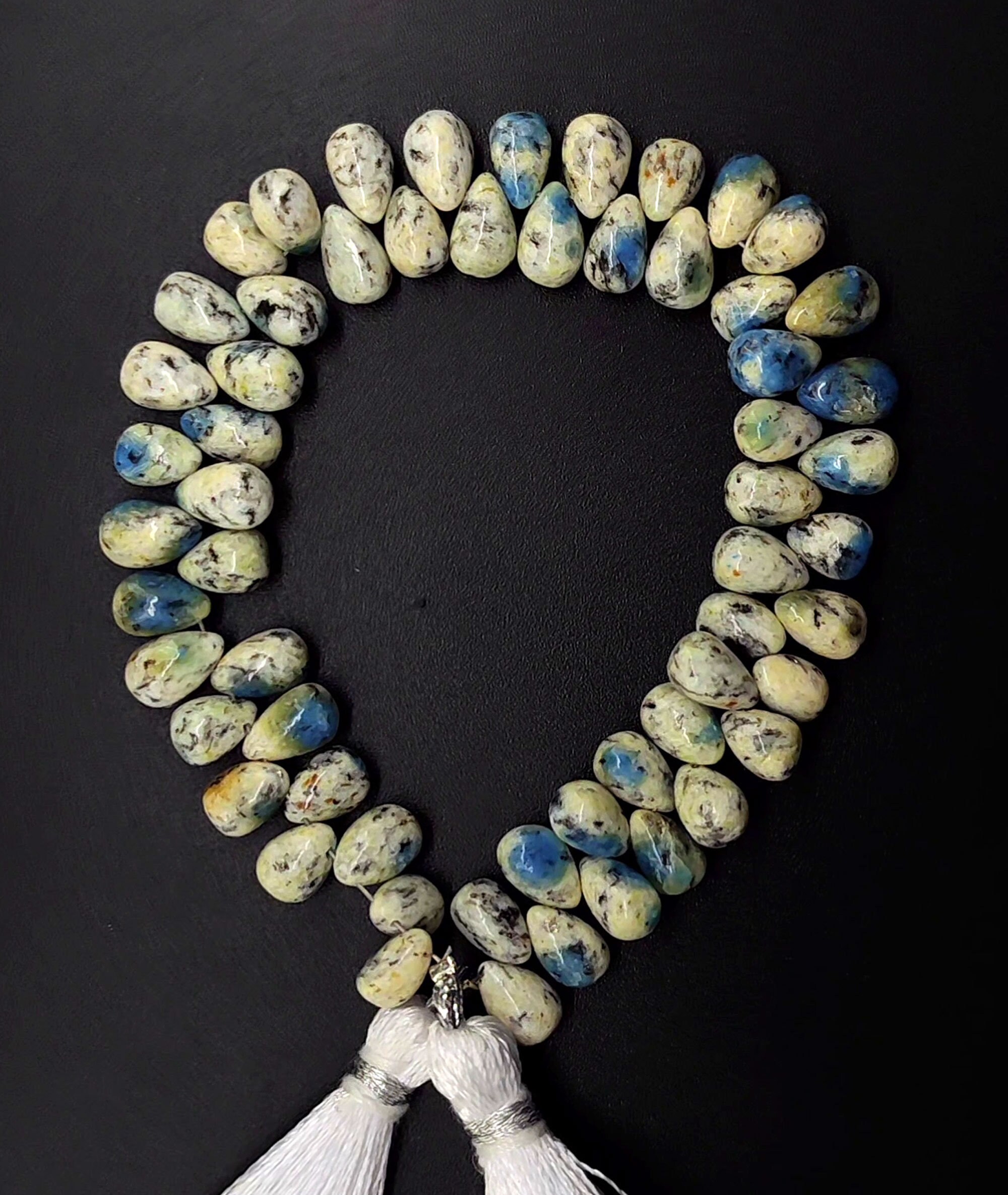 natural K2 jasper gem from Pakistan, 8x6 mm size smooth teardrop beads, 7.5 inch strand