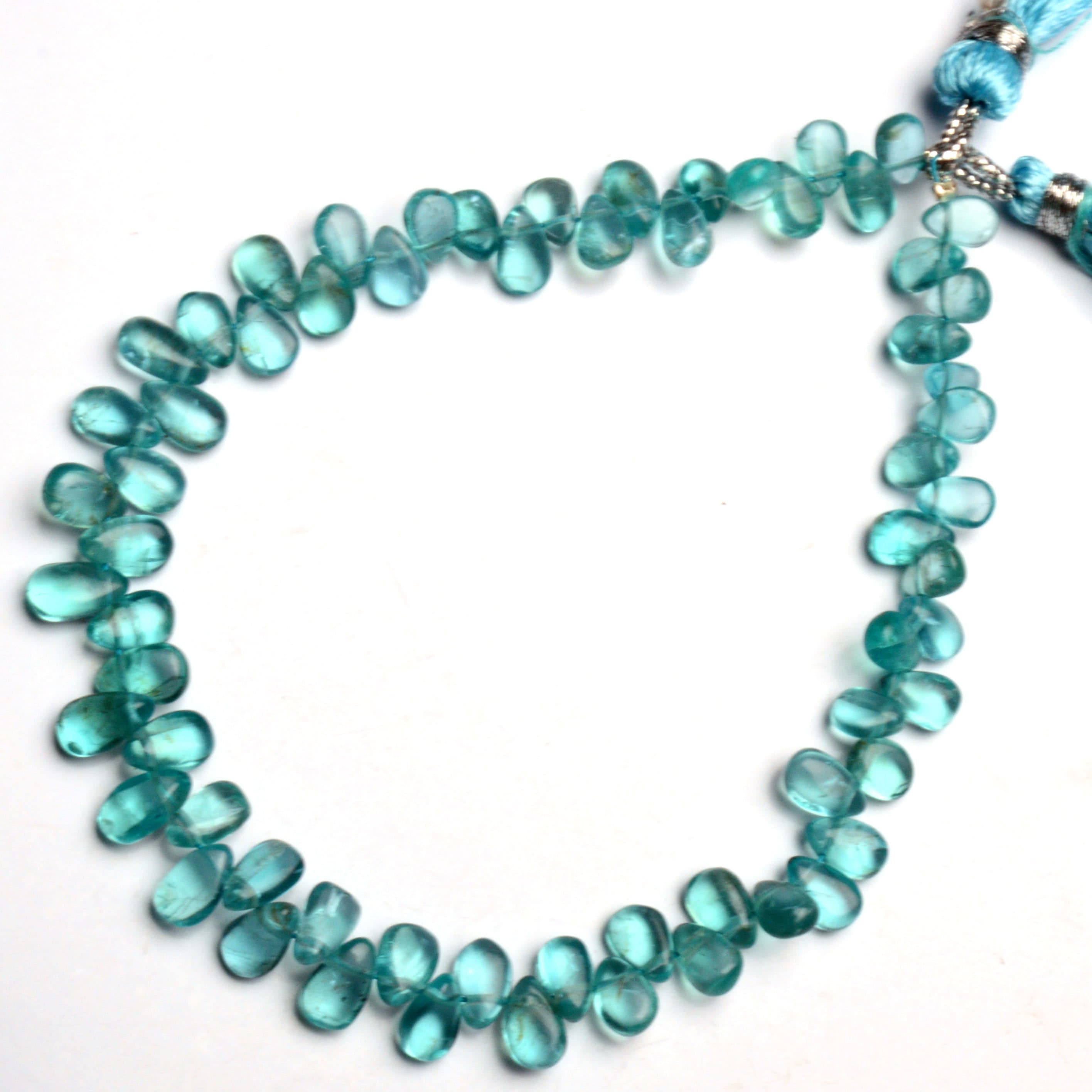 Natural Ocean Green Apatite, Multiple Size Smooth Pear Shape Beads, 8 Inch Strand