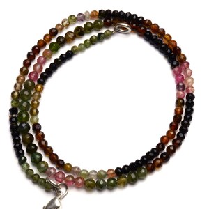 Natural Gemstone Super Quality Multi Color Tourmaline 3 to 4MM Approx. Faceted Round Ball Shape Bead Necklace Multi Color Beads 17.5 Inch