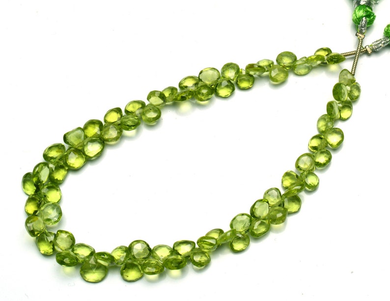 Natural Gemstone Fine Quality Peridot 5 to 7MM Size Faceted Heart Shape Briolettes 8.5 Full Strand Fine Quality Beads Olive Green