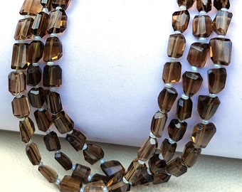 Natural Smoky Quartz Gemstone 8 to 10 mm Size Faceted Nugget Shape Beads 8" Strand