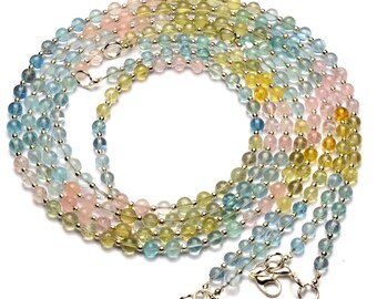 Natural Gem Multi color Brazilian Aquamarine Smooth Round Beads Necklace 17" Full Strand 5.5MM Approx Size Beads Natural Beryl Fine Quality
