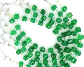 natural green onyx gemstone, 6 to 7 mm size faceted cube/box shape beads, 6 inch full strand