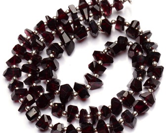 Collar de cuentas de pepitas facetadas de granate rodolita rojo natural de 7 a 10 mm, 17,5 pulgadas de largo