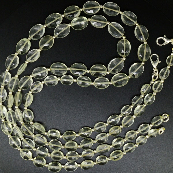 Collier de perles de pépite ovale à facettes de taille 7 à 11 mm en améthyste verte prasiolite naturelle 19"