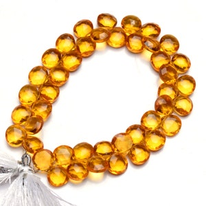 Lot De Perles En Forme De Cœur En Quartz Citrine Hydro - 8-9 Mm - Orange Transparent - 130 Carats - Neuf