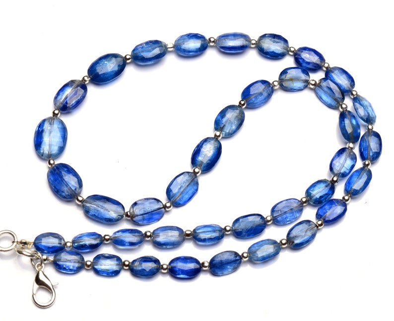 natural gemstone Nepal blue kyanite necklace 18 inch full strand 9x6 to 12x9mm size faceted oval shape nugget beads