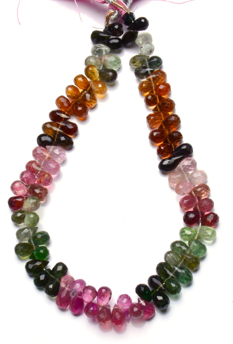 6x4MM Faceted Teardrop Shape Briolettes Full 8.5 Inch Strand Origin Brazil Natural Gemstone Super Quality Multi Color Tourmaline Approx