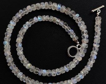 Collier En Pierre De Lune Arc-en-ciel Feu - Perles Rondelles Facettées 4-5mm