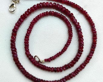 Natural Ruby Gemstone 3 to 4.5 mm Size Faceted Rondelle Shape Beads 17" Necklace