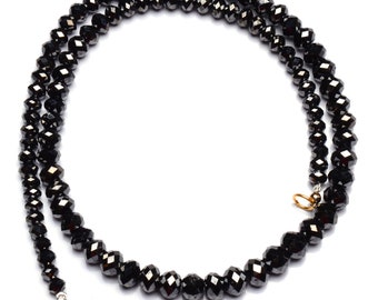 Natural Super Quality Black Diamond Beads Necklace 16 Inch Full Strand 4 to 7MM Big Size Faceted Rondelle Beads Finished Necklace Gold Clasp