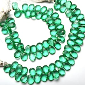 Emerald Color Hydro Quartz Facet 8x12MM Approx. Pear Shape Briolettes Beads 7 Inch Full Strand Super Fine Quality