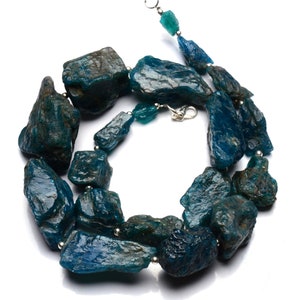 Collar de apatita de neón de gema azul natural, áspera sin pulir semiprecios nugget abalorios 21" Full Strand 9-27MM ancho y 10-27mm largos cuentas imagen 6