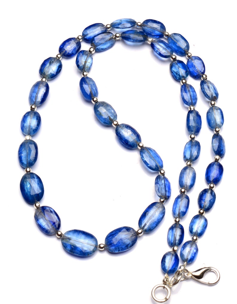 natural gemstone Nepal blue kyanite necklace 18 inch full strand 9x6 to 12x9mm size faceted oval shape nugget beads