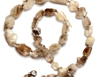 Natural Herkimer Diamond Quartz Gemstone 6 to 21 mm Size Faceted Nugget Shape Beads 17.5" Necklace