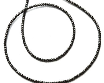 Natural Gem Hematite Diamond Looking 2.5MM Micro Faceted Rondelle Beads 18 Inch Full Strand Complete Necklace Similar to Black Diamond Beads