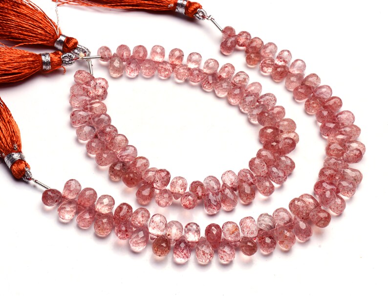 8x5mm Size Faceted Teardrop Shape Briolette Beads 8 Inch Full Strand Fine Quality Beads Natural Gemstone Strawberry Color Moss Quartz