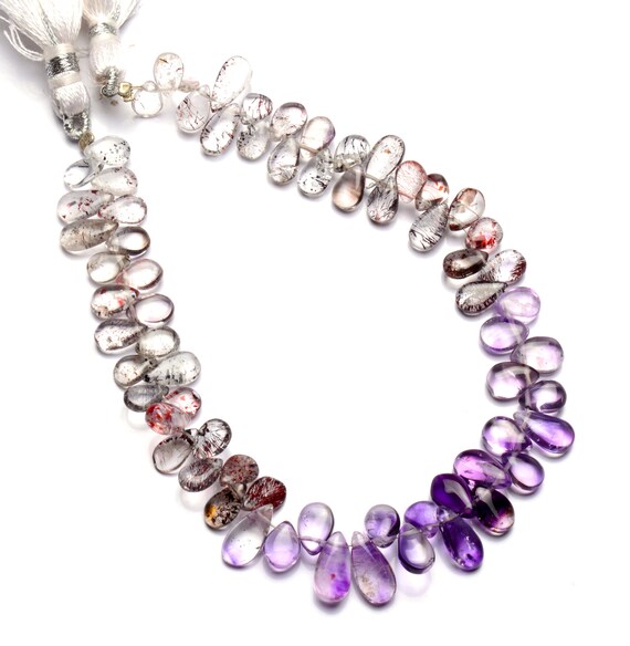 Natural Rare Gemstone Lepidocrocite in Amethyst 6x4 to 7x5mm Size Smooth Pear Shape Briolette Beads Strand 8 Inch Full Strand Natural Rare Gemstone Lepidocrocite in Amethyst 6x4 to 7x5mm Size Smooth Pear Shape Briolette Beads Strand 8 Inch Full Strand
