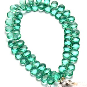 emerald color quartz, 7x5 mm size faceted pear beads, 7 inch full strand