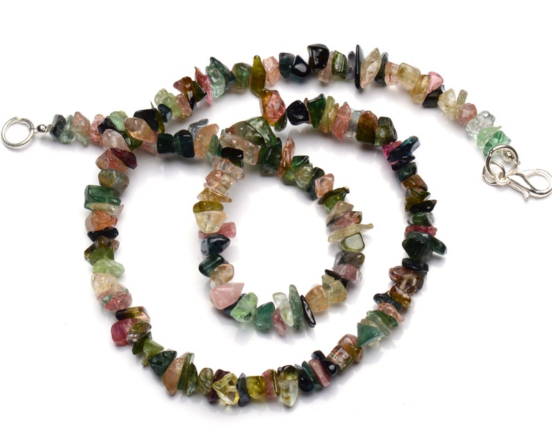 Natural Gemstone Fine Quality Multi Color Tourmaline Rough Uncut Beads Necklace 7 to 8MM Size Beads Full 16.5 Inch Strand Complete Necklace