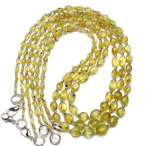 Natural Green Chrysoberyl Cat&#39;s Eye Gemstone 5x3 to 8x5mm Size Smooth Oval Nugget Beads Necklace 18 Inch Full Strand