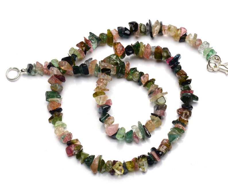 Natural Gemstone Fine Quality Multi Color Tourmaline Rough Uncut Beads Necklace 7 to 8MM Size Beads Full 16.5 Inch Strand Complete Necklace