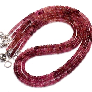 natural gem rubellite pink tourmaline, 4mm size faceted rondelle beads, 18 inch necklace, Brazil gems