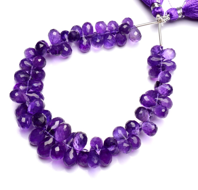 Natural Gem Brazilian Amethyst Faceted Teardrop Shape Briolette 8x6 to 9x6mm Size 8 Inch Full Strand Purple Beads for Jewelry Making