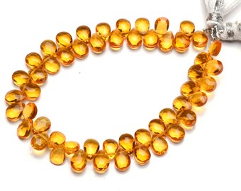 Golden Citrine Color Hydro Quartz Faceted 7x5mm Approx. Pear Shape Briolette Beads 7 Inch Full Strand Golden Color Super Quality