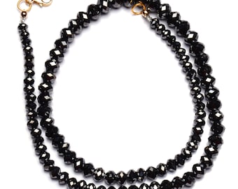 Natural Super Quality Black Diamond Beads Necklace 16 Inch Full Strand 4 to 7MM Big Size Faceted Rondelle Beads Finished Necklace Gold Clasp