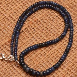 blue sapphire necklace, 3 to 6 mm size smooth rondelle beads, 17 inch length