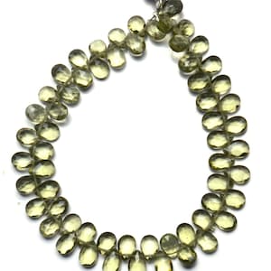 Prasiolite Color Quartz Faceted Pear Shape Briolette Beads 5x3MM Size 6&quot; Full Strand Fine Quality Beads Green Amethyst Color Gem Quartz