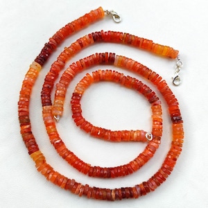 Natural Carnelian Gemstone 7.5 mm Size Faceted Heishi Rondelle Beads 17&quot; Necklace
