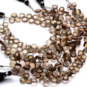 Natural Gemstone Brazilian Smoky Quartz 7.5mm Approx. Size Faceted Heart Shape Briolette Beads 9 Inch Full Strand Fine Quality Beads