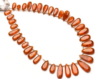 natural gemstone, orange kyanite beads, 10x5 to 17x7 mm size faceted pear shape, 10 inch full strand