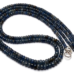 Natural Gemstone Myanmar Blue Sapphire Necklace 4 to 6mm Size Smooth Rondelle Beads 19.5 Inch Full Strand Sapphire Beads