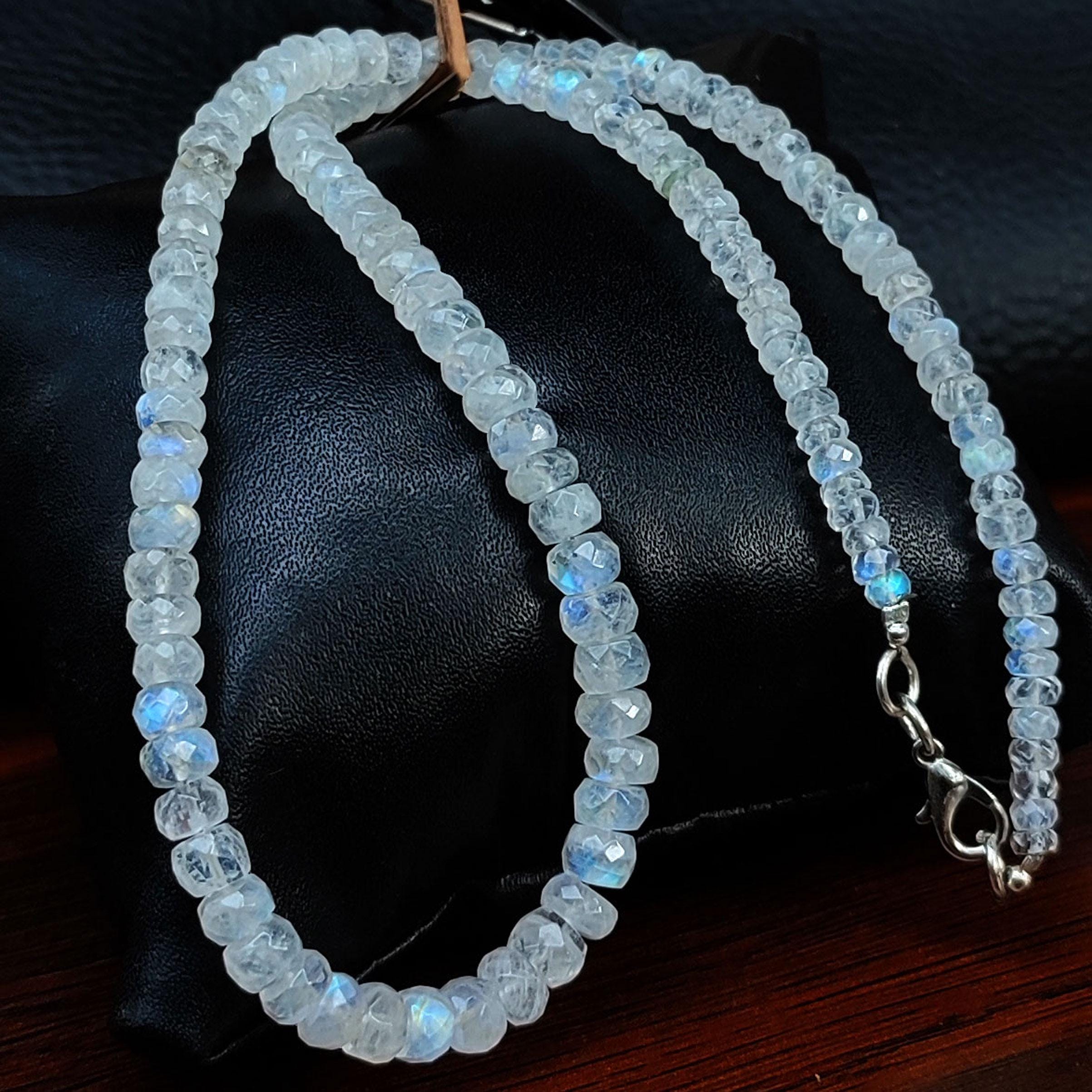 Collier Perles Pierre De Lune Arc-en-ciel Facettées - Gemme Naturelle, 133 Carats, 9-11 Mm, Neuf Sans Emballage
