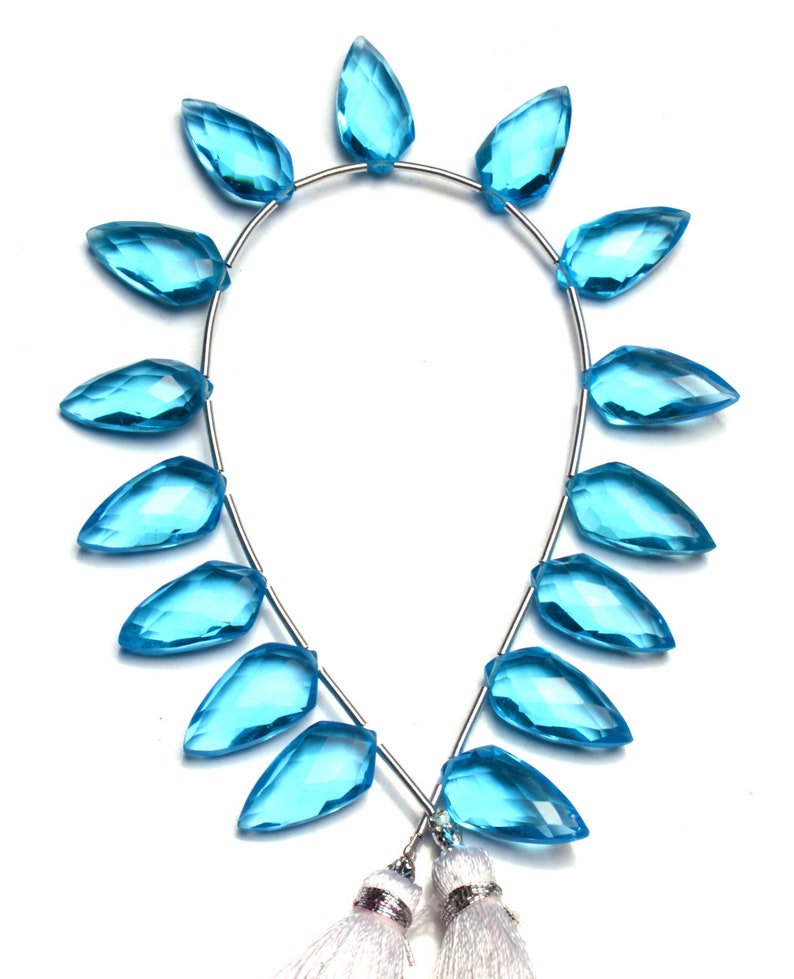 Swiss Blue Topaz Color Hydro Quartz Faceted 15x8MM Size Tie Shape Briolette Beads 7 Inch Full Strand Super Fine Quality Beads