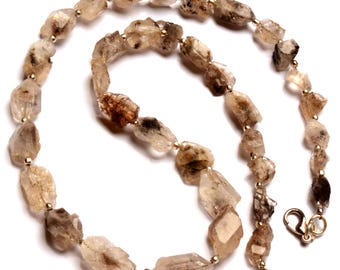 Natural Herkimer Diamond Quartz Gemstone 6 to 16 mm Size Faceted Nugget Shape Beads 17.5" Necklace