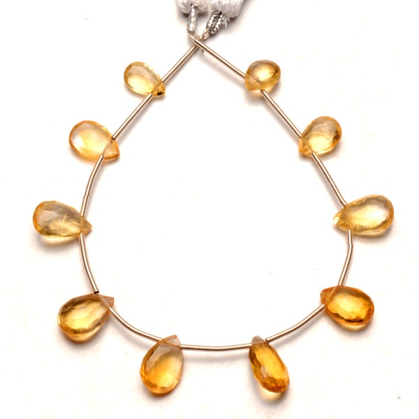 natural golden citrine pear shape gemstone, 8x6 to 11x7 mm size beads, 7 inch full strand