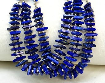 Natural Lapis Lazuli Gemstone 8 to 15 mm Size Faceted Double Drill Slice Shape Beads 6.5" Strand
