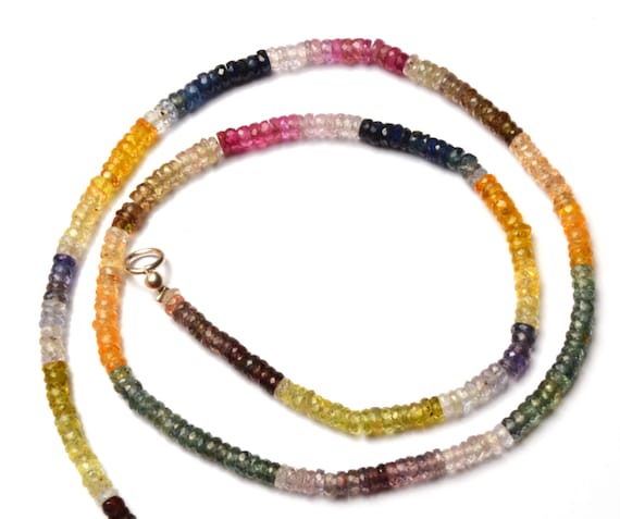 Super Quality Multicolor Sapphire 3MM Micro Faceted Heishi Beads 17" Full Strand AAA Transparent Quality Sapphire Bead Finished Necklace