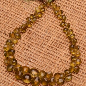 natural gem green apatite, 6 to 12 mm size faceted briolette beads, 11 inch full strand