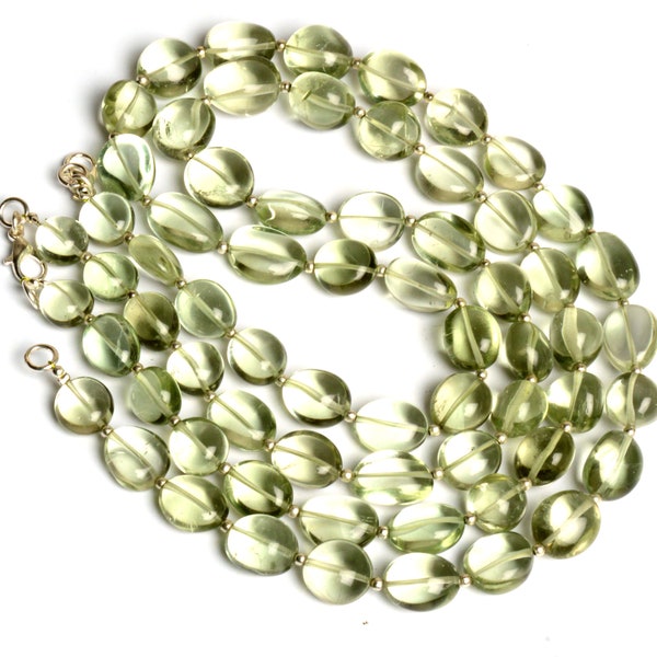 gemme naturelle prasiolite vert améthyste, perles de pépite lisses de taille 11 à 14 mm, collier de 18 pouces