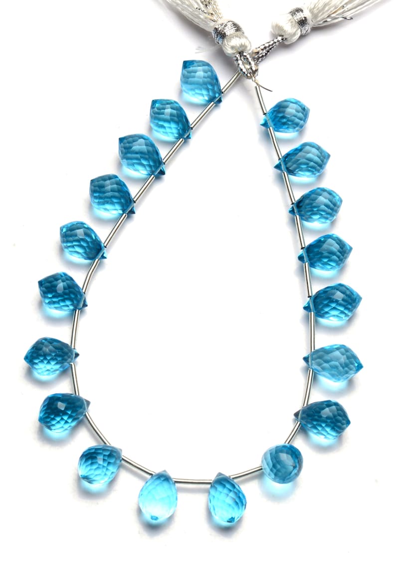 Swiss Blue Topaz Color Hydro Quartz Faceted 10x7mm Approx Size Teardrop Shape Briolette Beads 8 Strand Dark Sky Blue Color Super Quality