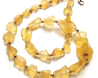 Natural Citrine Gemstone 9 to 21 mm Size Rough Unpolished Nugget Shape Beads 17.5" Necklace