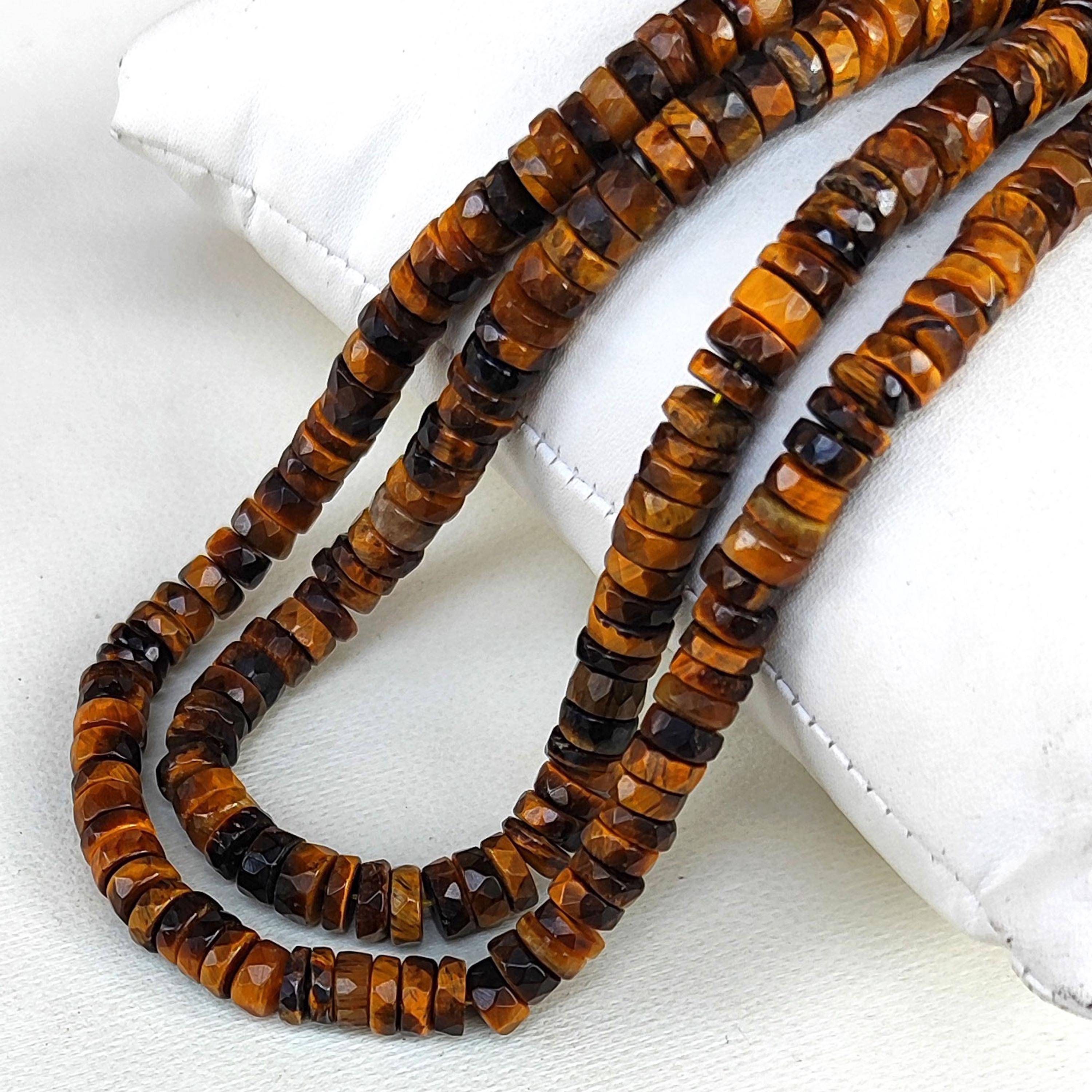 Collier Perles Heishi En Pierres Semi-Précieuses 6mm - Oeil De Tigre, Obsidienne, Hématite - Pour Homme Et Femme