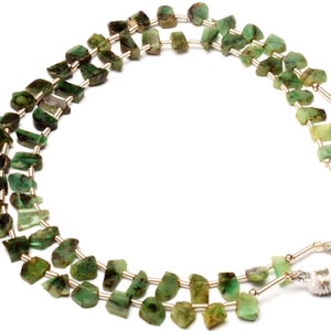 natural emerald gemstone, 5 to 7 mm size rough unshaped beads, 9 inch strand