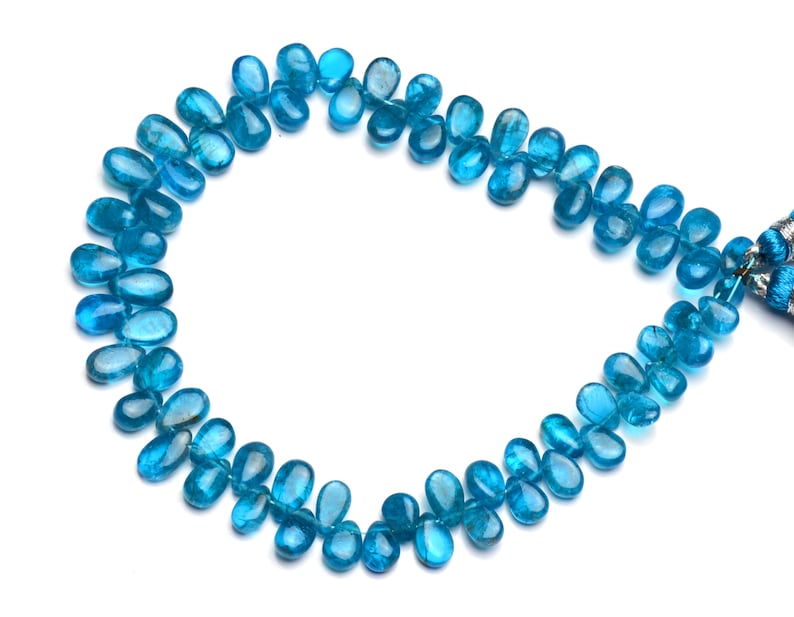 8 full strand neon blue apatite 6x4 to 8x5mm size smooth pear shape briolette beads natural gemstone blue gem beads for jewelry making